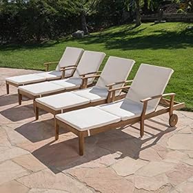 Great Deal Furniture Daisy Outdoor Teak Finish Chaise Lounge with Cream Water Resistant Cushion (Set of 4) 518b5ufzq5L. SS280