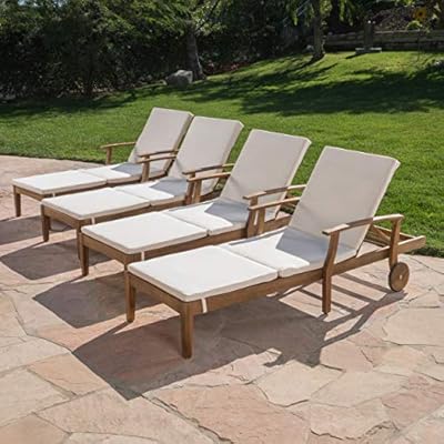 Great Deal Furniture Daisy Outdoor Teak Finish Chaise Lounge with Cream Water Resistant Cushion (Set of 4) 518b5ufzq5L. SS400