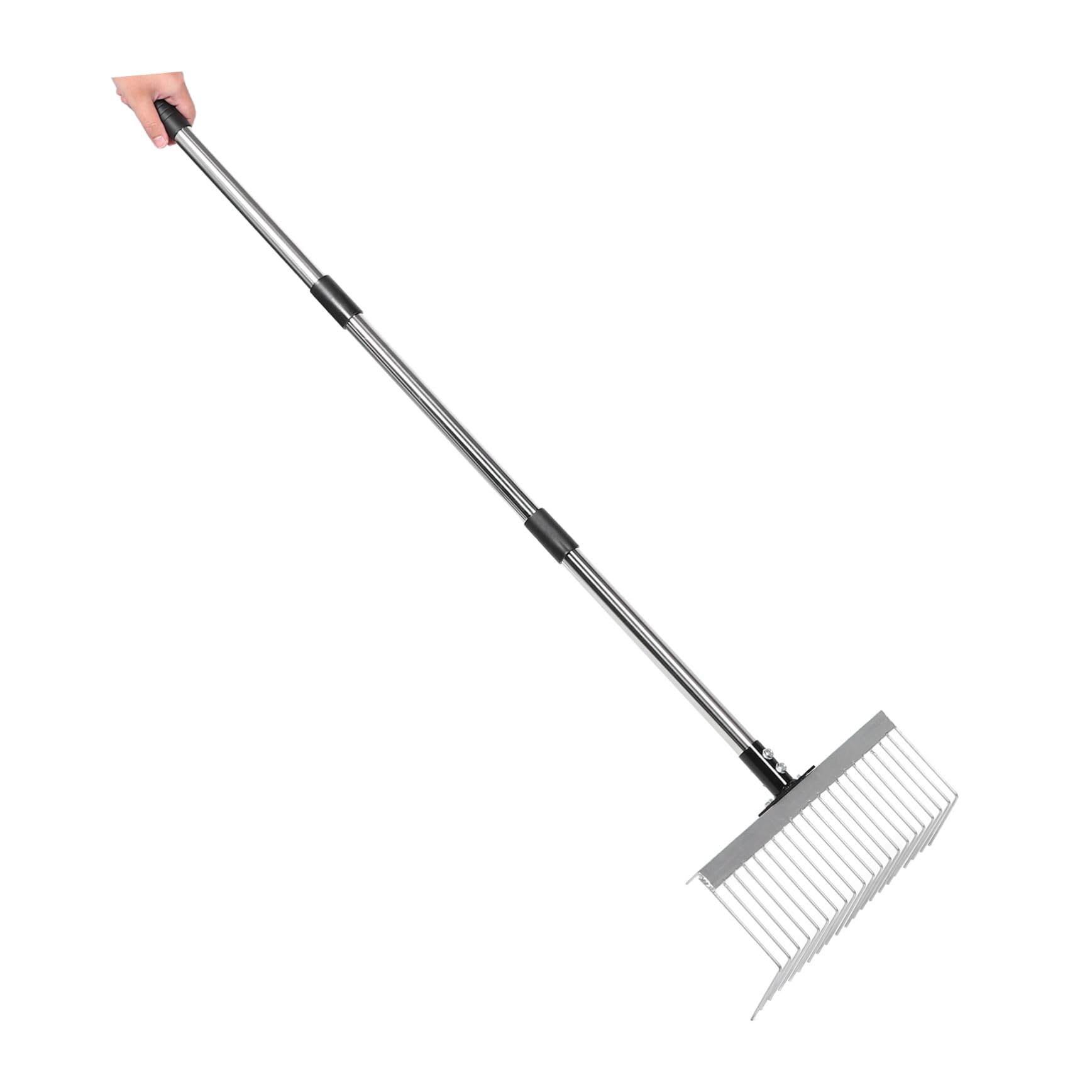 GANAZONO Garden Rake Dientes Desmontable con Mango de Acero Inoxidable Herramienta para Jardinería Recoger Nivelar Suelo y Labranza Rastrillo de Césped Resistente para Jardines Pequeños y