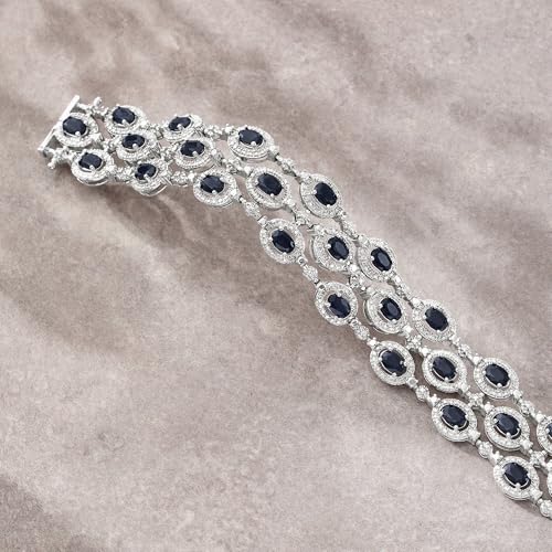 Ross-Simons 16.00 ct. t.w. Sapphire 3-Row Bracelet With Single Diamond in Sterling Silver3