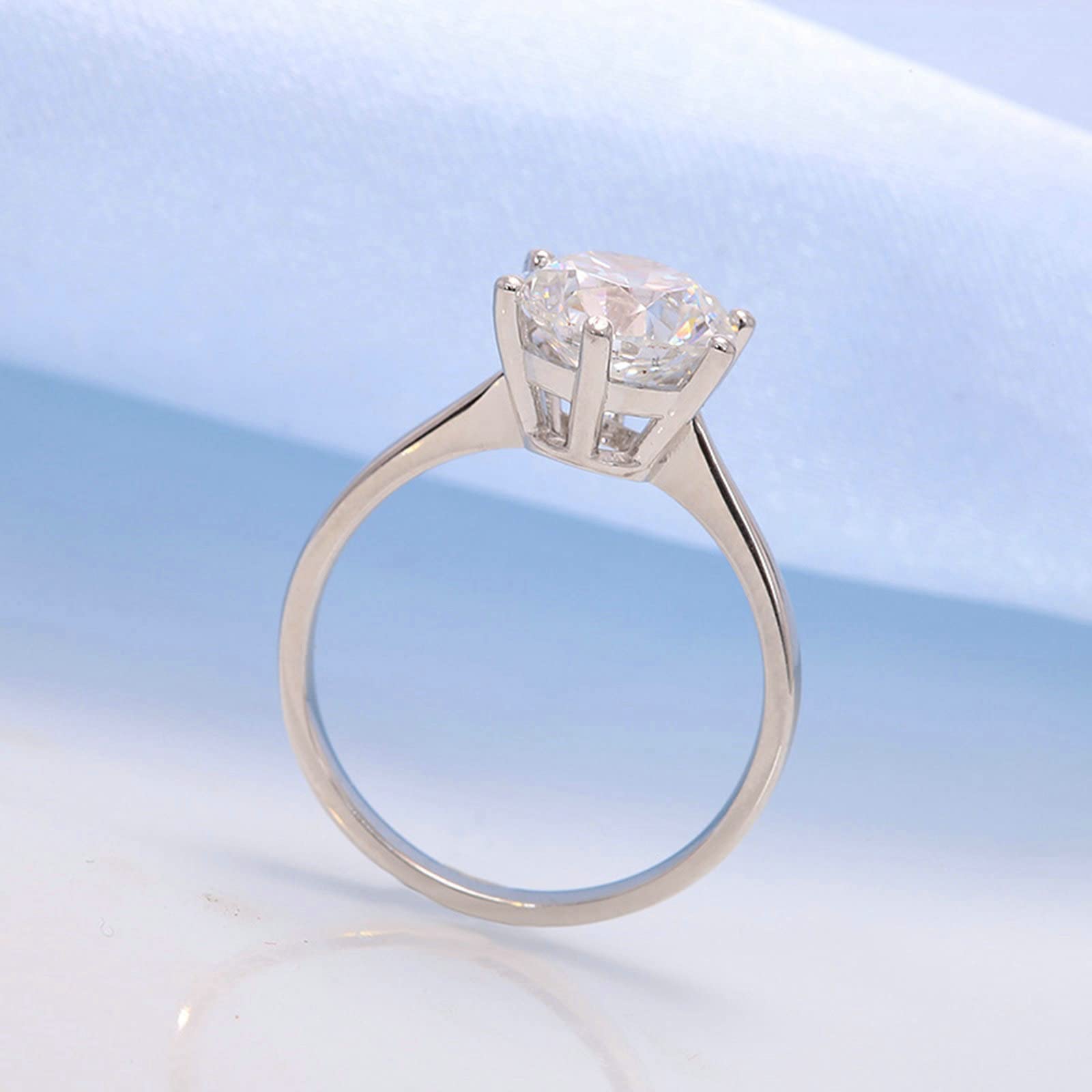 Anelli di fidanzamento in moissanite bianco da donna in oro bianco da 2 carati, forma rotonda da donna, Nessuna pietra preziosa
