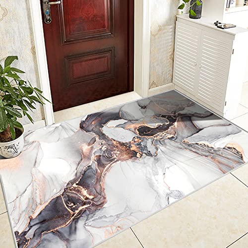 Modern Abstract Collection Area Rug - 3' X 5' Washable Entryway Rug Non-Slip Luxury Marble Texture Area Rug For Bedroom Dining Room Home Office Decor Under Kitchen (Pink/Gray) #TOP3