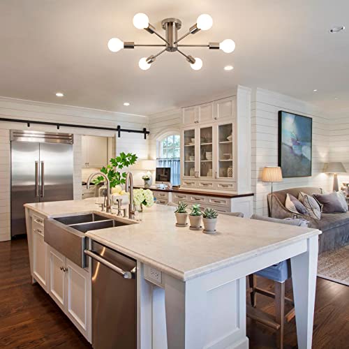 Tmmaysun Semi Flush Mount Ceiling Light Fixture, 6 Lights Modern Sputnik Chandelier Hanging Pendant Lighting For Living Room Kitchen Dining Room Bedroom Farmhouse Flush Mount Ceiling Lights (Silver) #TOP1