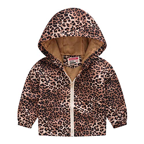 TENMET Toddler Boys Girls Rain Jacket Cartoon Zip Hooded Windproof Raincoat Leopard 12M