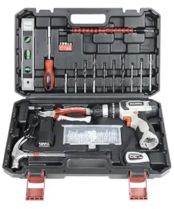BUILDSKILL 69 Pcs | 12V Cordless Drill Machine Tool Kit 10MM Keyless Chuck,Copper Armature, 3M Auto Measuring Tape, CRV Bits, TPR Screwdriver | Home Tools Box Kit with Drill Machine (6 Month Warranty)