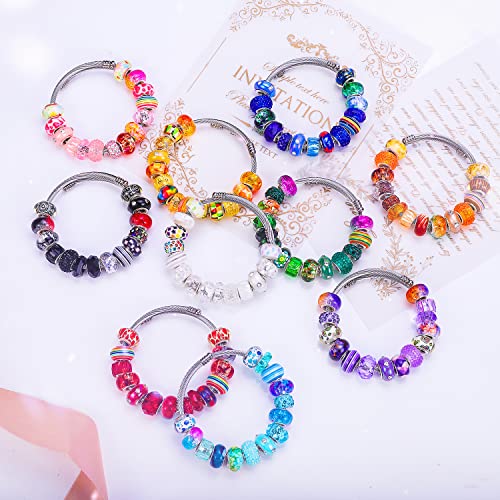 240 Pieces Assorted European Craft Beads Large Hole Lampwork Spacer Beads Colorful European Beads For Diy Necklace Bracelet Jewelry Making (Mix Color Style) #TOP3