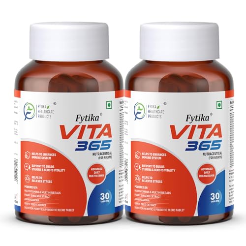 Fytika Vita 365-60 tablets (Pack of 2) | Multivitamin For Men and Women | With Ashwagandha, Ginseng, Probiotics & Prebiotics and Biotin| Enhances Energy, Immunity and Digestion