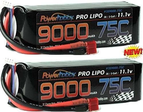 PowerHobby 3S / 3-Cell 11.1V 9000mAh 75C Lipo Battery Pack with Deans Plug (2 Pack)