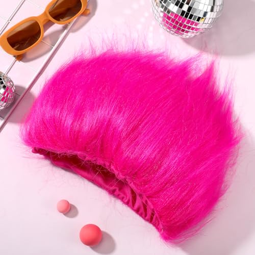 Image of Geyoga 2 Pcs Funny Wig Crazy Hair for Halloween Party,Rose Red