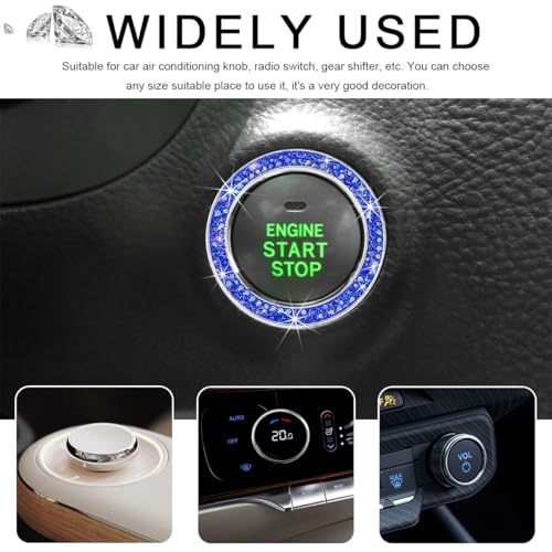 Image of Car Bling Crystal Rhinestone Engine Start Ring Decals, Sparkling Diamond Car Push Start Button Ignition Ring Sticker, Auto Key Ignition Knob Ring Decoration for Women Girls (Dark Blue)