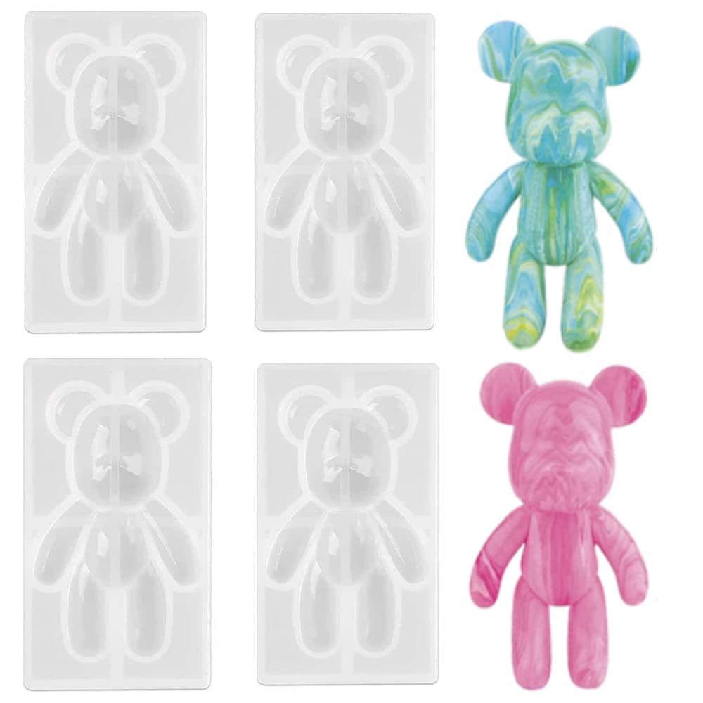 4 Pcs Resin Molds 3D Teddy Bear Silicone Mould Pendant Jewelry Making Silicone Mold Decorative Simulation Resin Mould for Epoxy Resin Casting DIY Crafts (Style A)