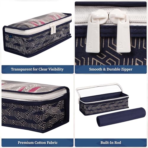 Image of HomeStrap Cotton Single Rod Bangle Box with Transparent Top | Waterproof, Dustproof Organizer for Bangles, Chudis, Bracelets, Watches & Jewellery | Compact Storage Organizer | Navy Blue | Pack of 1