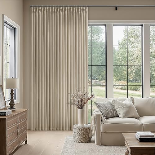 Image of Light Brown Pinch Pleat Semi Sheer Linen Curtains 72 Inch Long for Bedroom