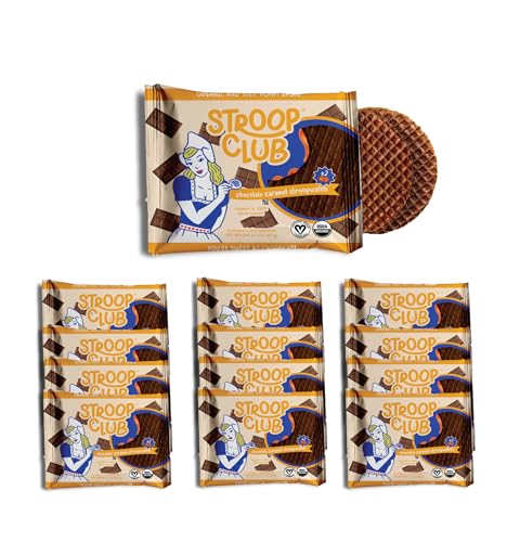 Stroop Club Organic Chocolate Infused Stroopwafel Caramel Treats | Vegan, Plant-Based and Dutch-Approved Indulgence - 24 Chocolate Waffle Cookies (12 Pack of 2)