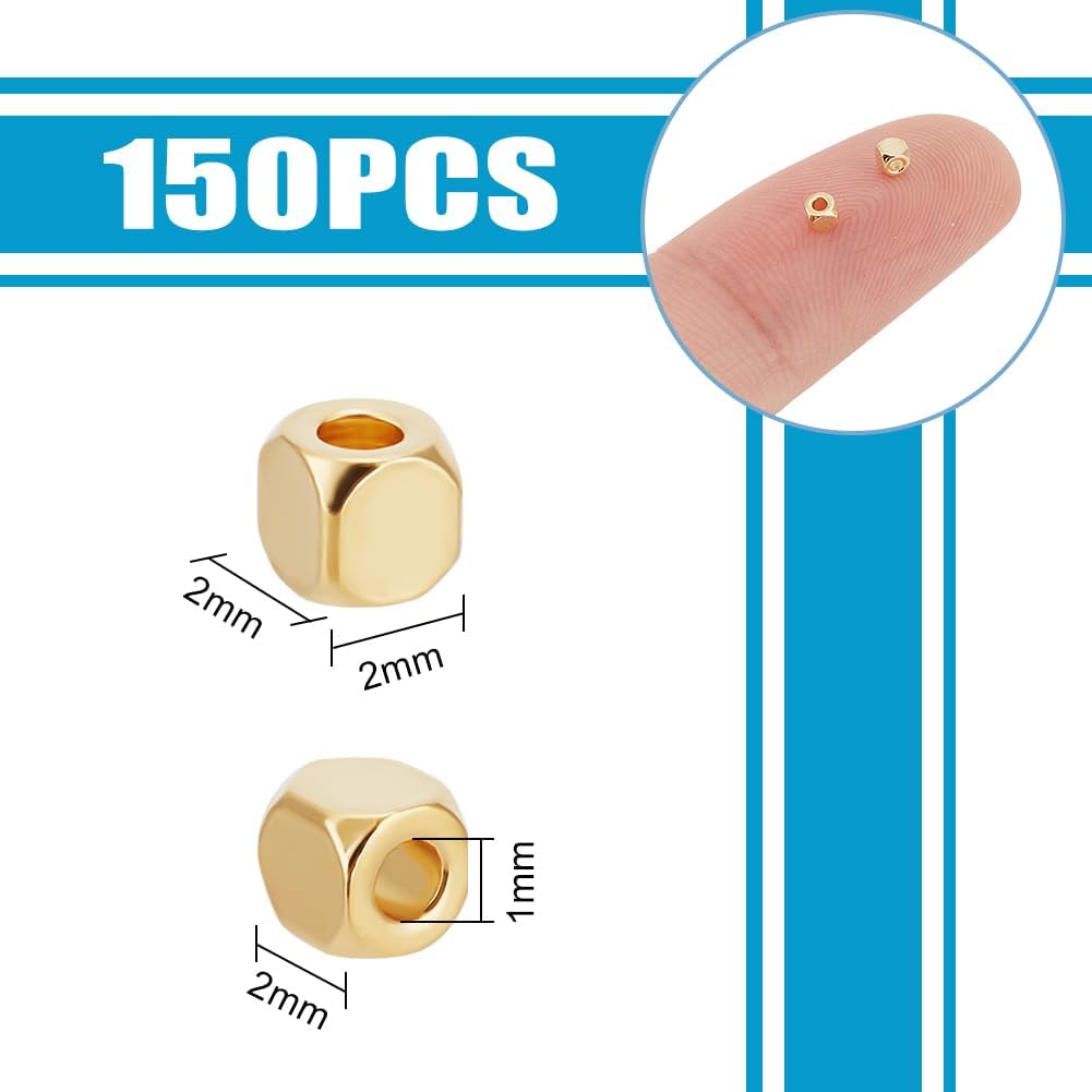 UNICRAFTALE 150Pcs 2mm Gold Plated Stainless Steel Cube Spacer Beads for DIY Jewelry Making - Image 3