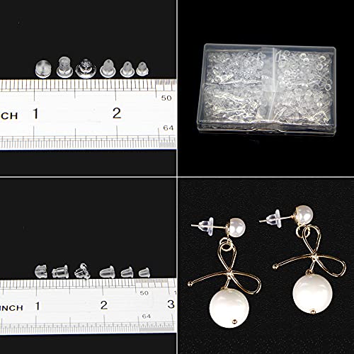 Silicone Earring Backs, Clear Earring Backings With Box, Earring Safety Back Pads Backstops Stopper, 6 Different Shapes Soft Earring Backs Replacements (600Pcs/300Pairs) #TOP2