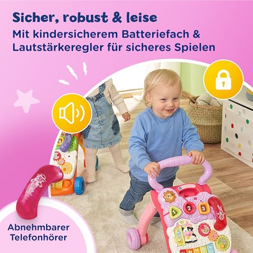 Vtech Spiel- und Laufwagen I Interaktive Laufhilfe mit Licht Musik & abnehmbarem Spielboard I Lerncenter mit Klaviertasten & Formen I Bremse & Lautstärke regelbar I Kinder 12–36 Monate