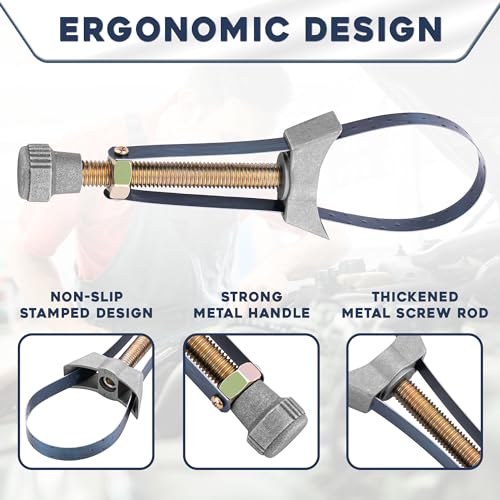 EFFEKTWERK Ölfilterschlüssel mit verstellbarem Riemen (65 mm – 110 mm), robustes Aluminium-Stahlband, universelles Werkzeug zum Entfernen des Filters für PKW und LKW