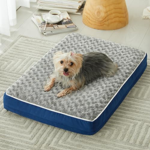 WNPETHOME Orthopedic Large Dog Bed, Extra Large Waterproof Dog Bed with Removable Washable Cover & Anti-Slip Bottom,Egg Crate Foam Pet Bed Mat,Soft Rose Plush Pet Crate Mat