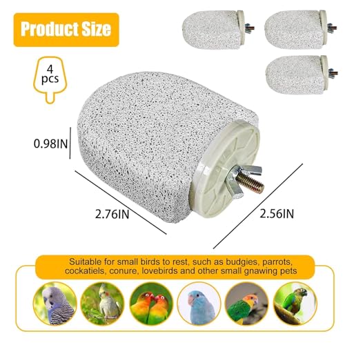 Image of 4Pack Bird Perch Stands Parrot Beak Grinding Stone Platform,Grey-S | Parakeet Foot Claws Trimmer,Calcium Perch Climbing Chewing Toys for Small Medium Birds Cockatiel Conure Lovebird Budgie