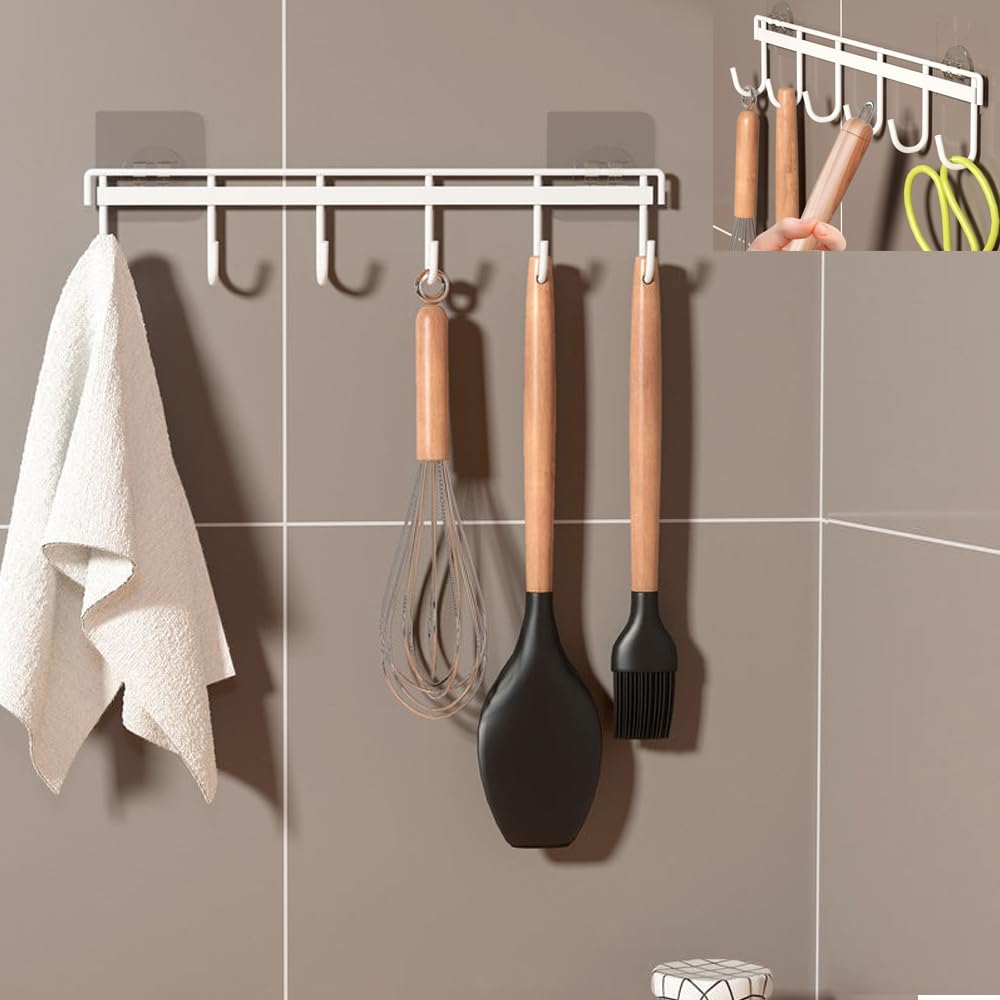 Porte-ustensiles Rotatif 360° - Lot De 2 Avec 6 Crochets - Installation Sans Perçage - Pour Cuisine, Salle De Bain, Placard