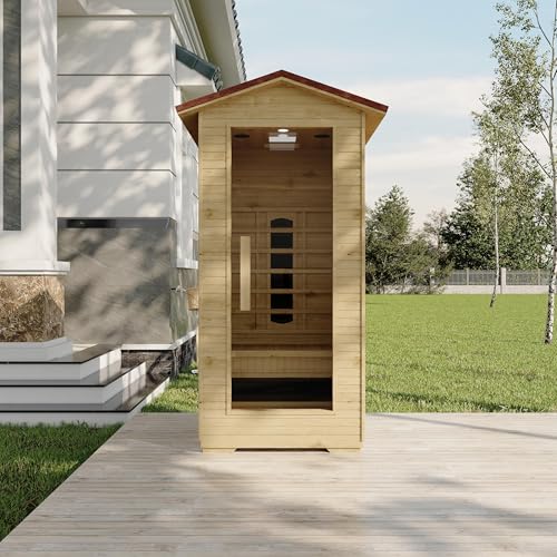 SWHSE Outdoor Infrared Sauna for 1 Person - 3D Fast Heating Home Spa Sauna w/Chromotherapy Light,...