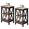VECELO End Side Table with Storage Shelf Nightstands for Living Room,Bedroom Furniture,Shelves,Brown(Set of 2)