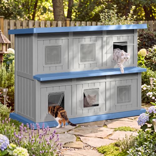Image of Fancyango Cat House Bed Cave, Dual-Layer Large Cat Houses for Outdoor Cats