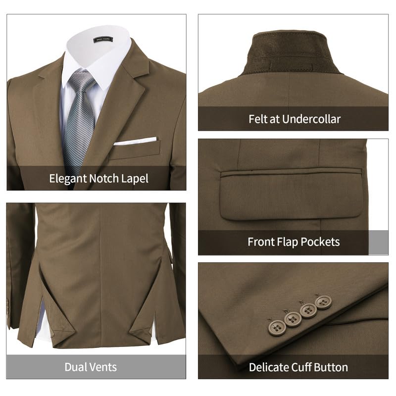 Image of WEEN CHARM Men's 3-Piece Slim Fit Suit Set-2-Button Blazer,Vest & Pants-Formal Wedding,Prom,Party & Business Tuxedo