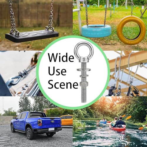 Image of M14 x 100mm Stainless Steel Eye Bolt with Nuts 2 Pack, 9 /16 inch x 4 inch Long Shoulder Lifting Ring Eye Bolt for Boat & Hanging, Heavy Duty Marine Grade Threaded Eyebolts for Tie Down Outdoor