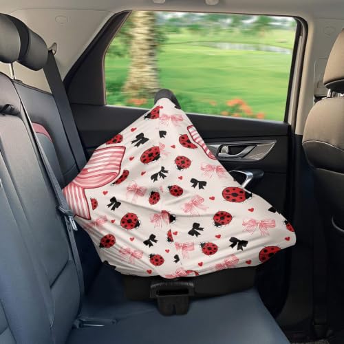 Image of Car Seat Cover for Baby Carseat, Ladybug Bow Nursing Covers