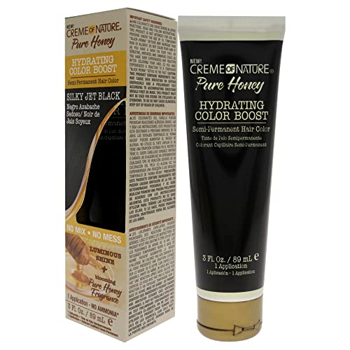 Creme Of Nature Pure Honey Hydrating Color Boost Semi-Permanent Hair Color - Silky Jet Black Hair Color Unisex 3 Oz #TOP3