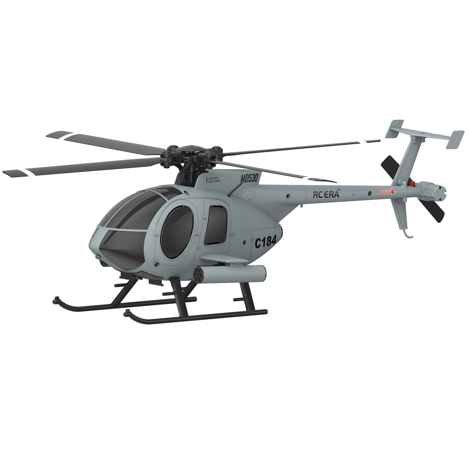 RC-ERA C184 MD500 RC Hubschrauber, 4-Kanal-Einpropeller, 6-Achsen-Gyrostabilisierter Ferngesteuerter Helikopter Mit Optischem Fluss Und Verbessertem Für Erwachsene – Grau / 2 Akku