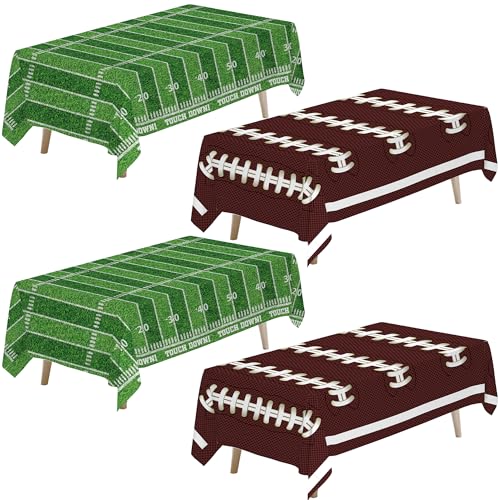 Srua Don 4 Pack Football Party Decorations Tablecloth Football Party Supplies Table Cover Football Table Decorations for Birthday Baby Shower Touch Down Game Day (86in x 55in)
