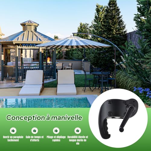 F Fityle Accessoires pour Parasol de Terrasse, Patio Umbrella Handle Handle, Support Robuste, Pièce de Rechange pour Parasol, Fixation pour Cour, Piscine, Jardin, Manivelle - Noir,avec Cordon – vue 5