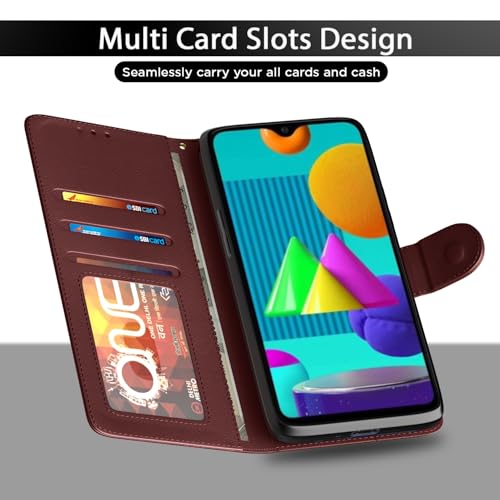 Image of Pikkme Samsung Galaxy M01 Flip Case Leather Finish | Inside TPU with Card Pockets | Wallet Stand and Shock Proof | Magnetic Closing | Complete Protection Flip Cover for Samsung Galaxy M01 (Brown)