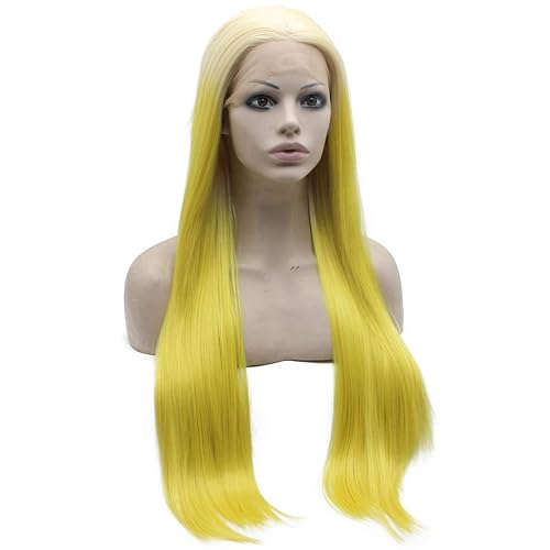 Miniatura 9 de Mxangel - Peluca sintética larga atada a mano, color azul ombré, con encaje frontal, resistente al calor, fibra de pelo