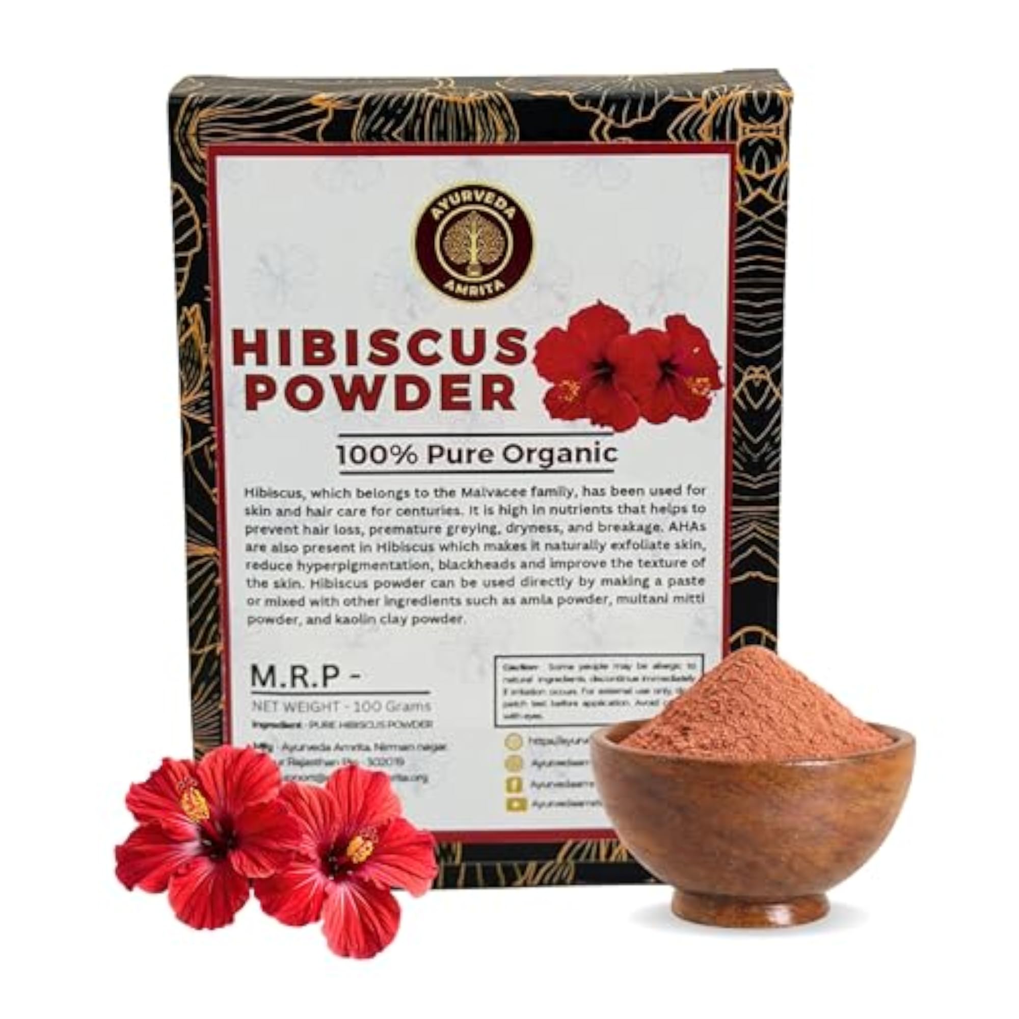 Organic Hibiscus Powder for Skin & Hair, 100g