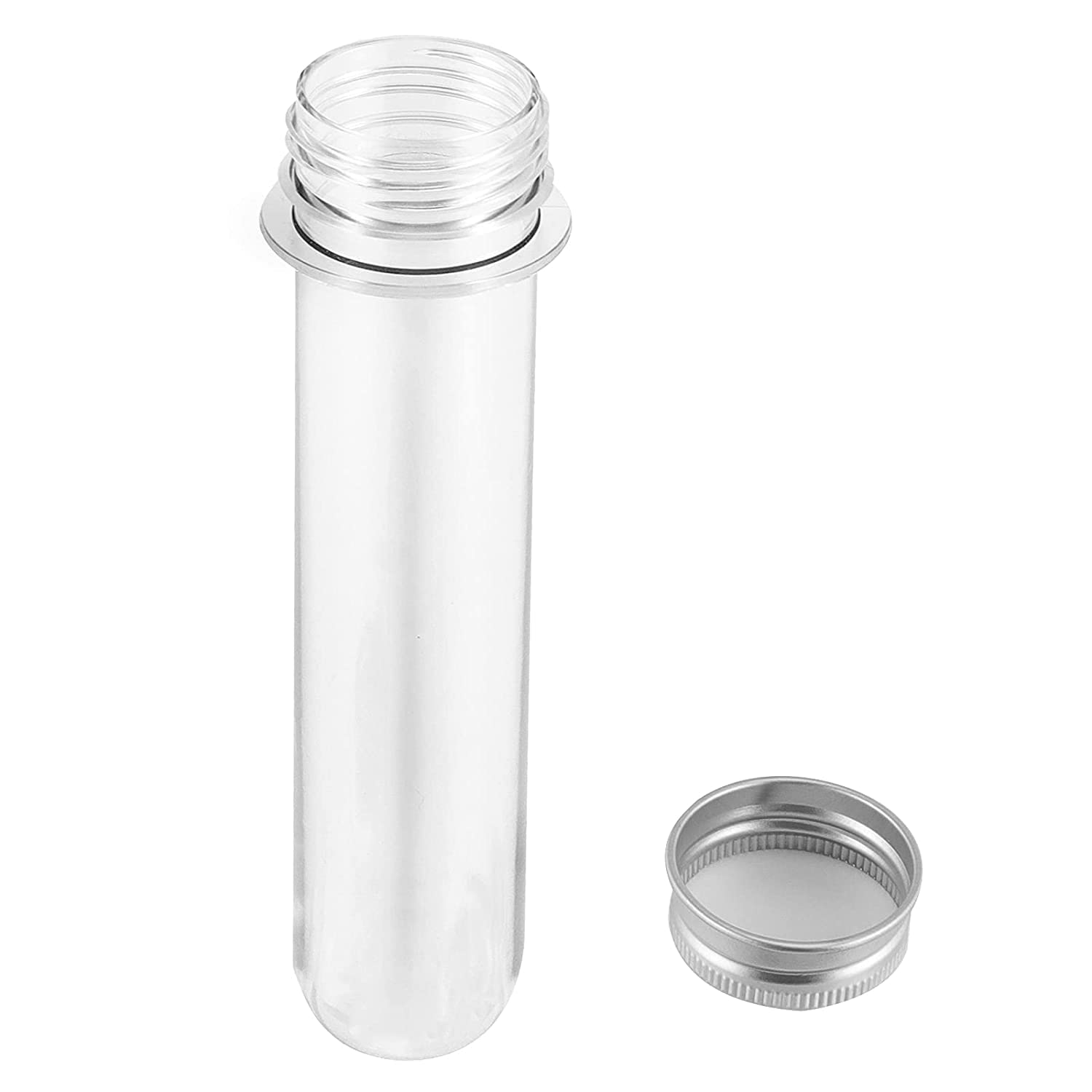 HAKZEON 75 tubos de ensayo de plástico de 40 ml con tapas, tubos de ensayo transparentes de 140 x 25 mm con hojas de protección de sello para experimentos científicos, recipiente de sal de caramelos