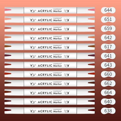Image of Brown Tones Acrylic Paint Pens, 12 Colors Markers Set with Soft Brush & Bullet Tip, for Rock, Painting, Wood, Glass, Ceramic, Canvas, Stone, DIY Crafts, Making Art Supplies, Fabric Paint