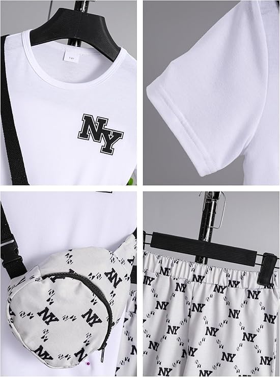 Image of PureChapter Boys Summer Outfits Boys Short Sets Short Sleeve T Shirt Shorts Bag Kids Clothes Clothing Sets Teen 5-14