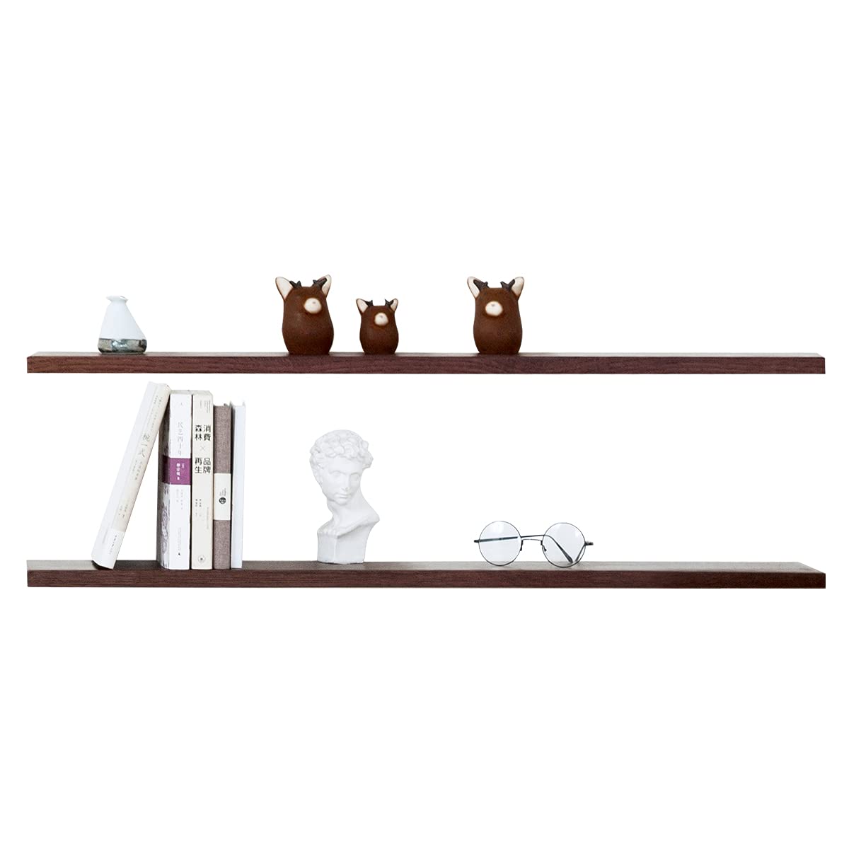 Floating Shelves for Wall 36 inches - Set of 2 Natural Oak Wood Wall Shelves, Wall Mounted Solid Wood Shelf Display Storage Rack for Living Room, Bedroom, Kitchen, Bathroom Decor (Walnut)