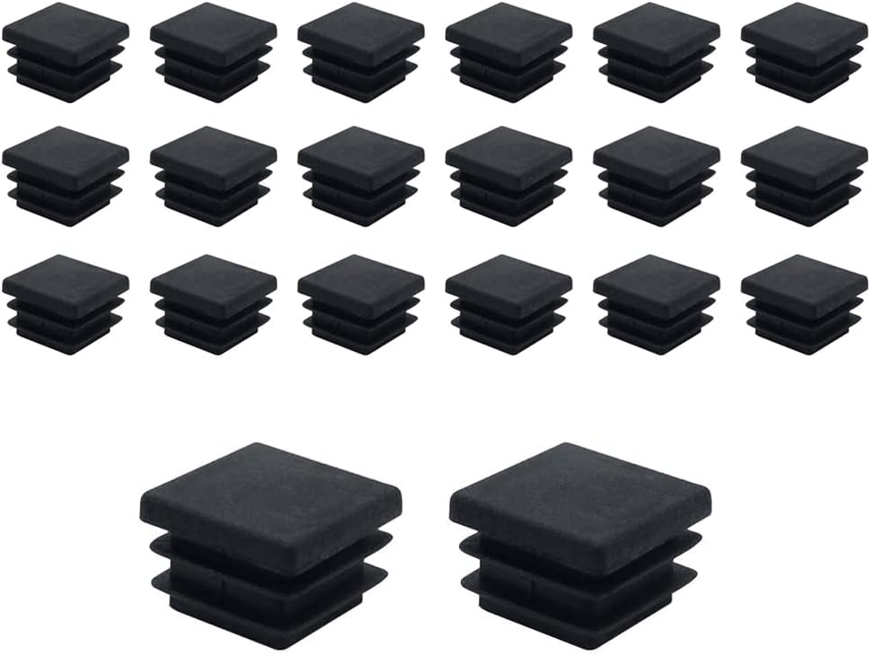 20 Pcs Square Plastic Plugs, Black Tube Inner End Caps, 25mm x 25mm