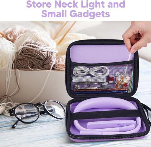 Image of Back to School Supplies Reading Light: Purple Gifts Neck Light with Storage Case for Book Lovers Knitters Crafters, 10-80Hrs Eye-friendly Rechargeable Book Reading Lamp Knitting Crochet Craft Light