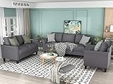 Eafurn 3 Piece Comfy Living Room Sets,Modern Polyester-Blend Upholstered 80' w Three Seater Sofa & 55.3' w Loveseat Couch and 32.7' w Singel Armchair for Bedroom, Small Space, Apartment, Office, Gray