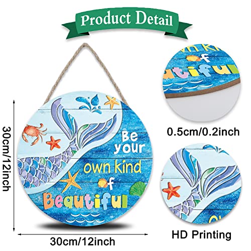 TOARTi Mermaid Wood Sign-30.5x30.5cm,Inspirational Wooden Sign,Be Your Own Kind of Beautiful Wall Art, Mermaid Sign for Girls Room,Summer Door Sign Mermaid Bathroom Decor - Image 5
