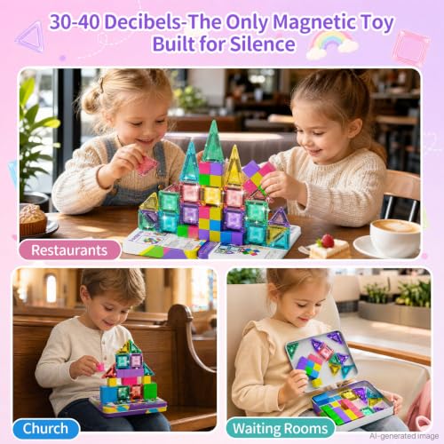 Image of Travel Magnetic Tiles Building Set STEM Educational Building Toys | 48 PCS Transparent 3D Magnetic Blocks with Construction Board for Boys & Girls Ages 3-8 (3 in 1 Compatible)