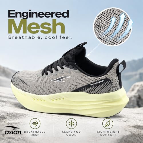 Image of ASIAN Aerofoam-01 Men's Running Shoes with Breathable Mesh Upper | Energy Return Sole, Lace-Up Fit & Lightweight Comfort