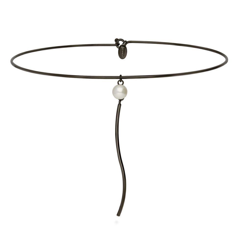 BERRICLE Black Flashed Base Metal Imitation Pearl Fashion Choker Necklace