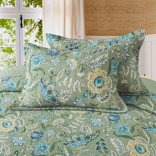 BEDIFANY Farmhouse Queen Quilt Bedding Set - Cotton Lightweight Bedspread with Floral Pattern, 90x98 Inch All Season Coverlet Set, 3 Piece (Quilt + 2 Pillow Shams)